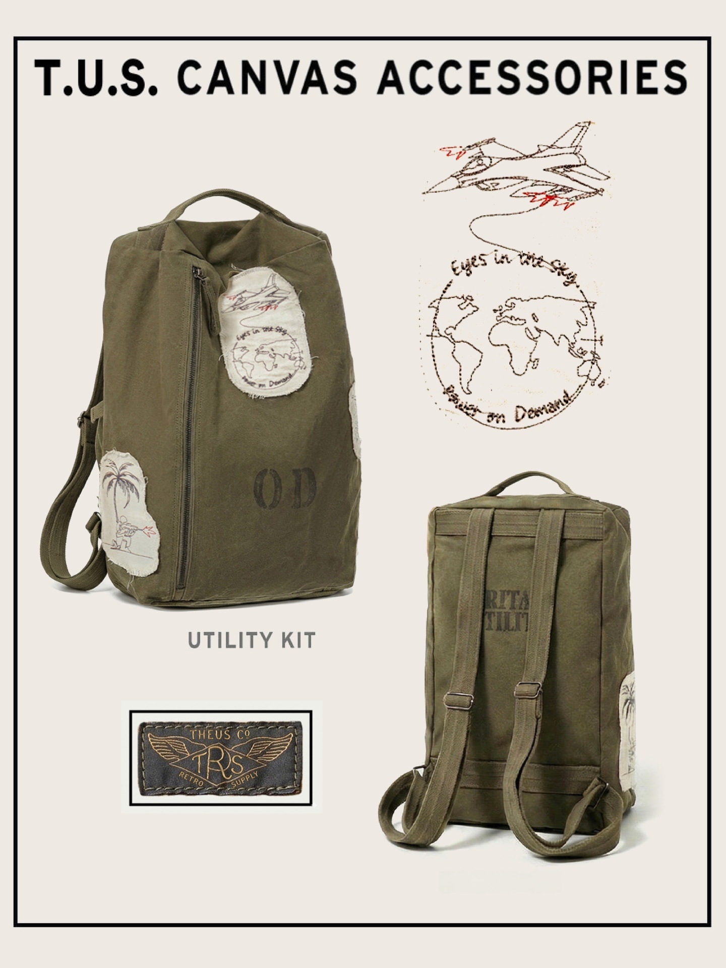 Canvas Backpack Casual - Retro-Waschbehandelter Militär-Patchwork-Rucksack aus Baumwollcanvas, Große Kapazität,