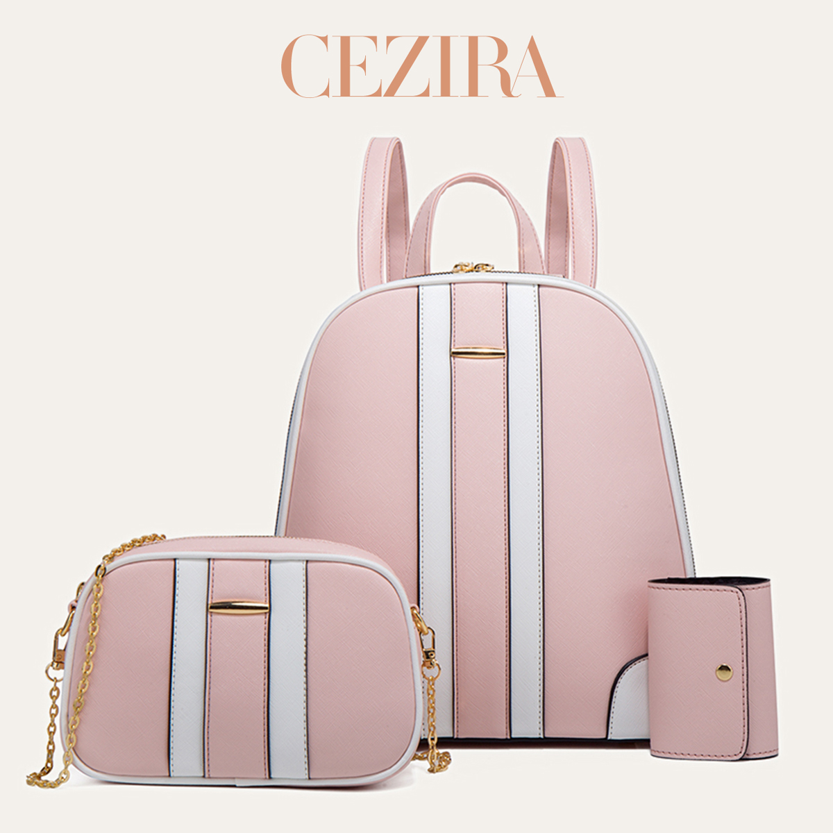 Fashion Backpack Women - CR Fashion Gestreifter Patchwork-Rucksack-Set für Damen,