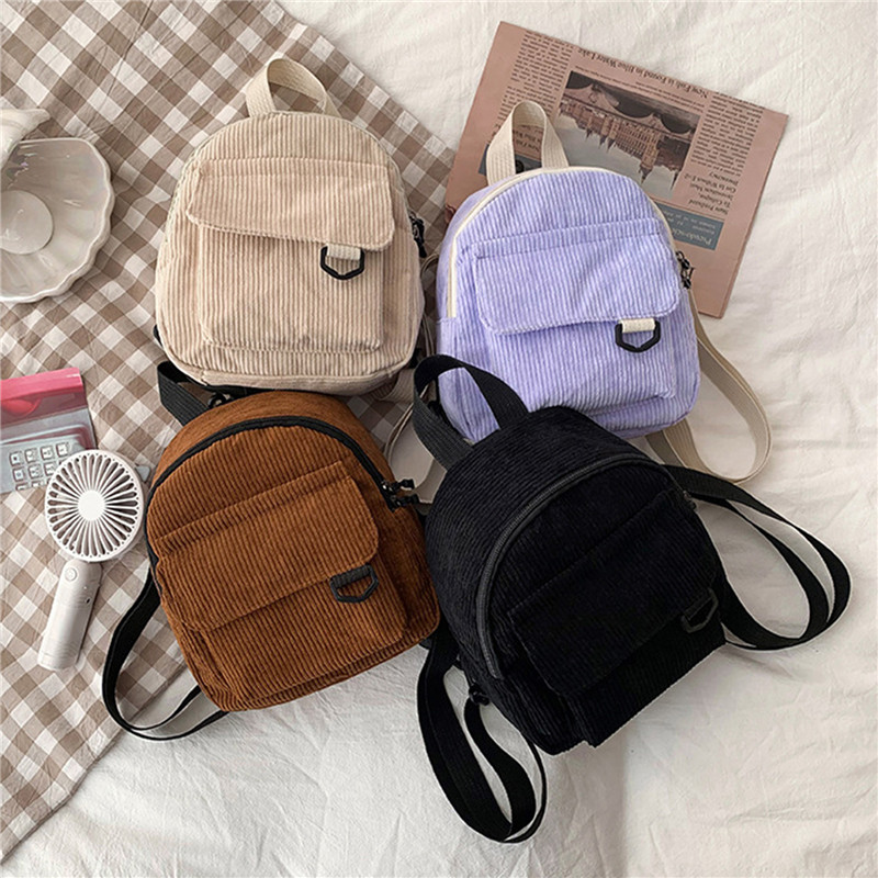 Fashion Backpack Women - Einfarbig Mini Rucksack Cord Kleine Rucksäcke